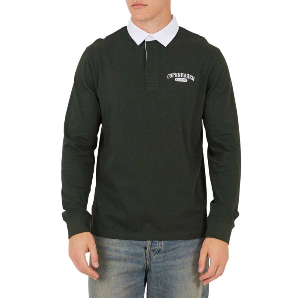 Brave Soul Mens Embroidered Rugby Shirt / Green/White